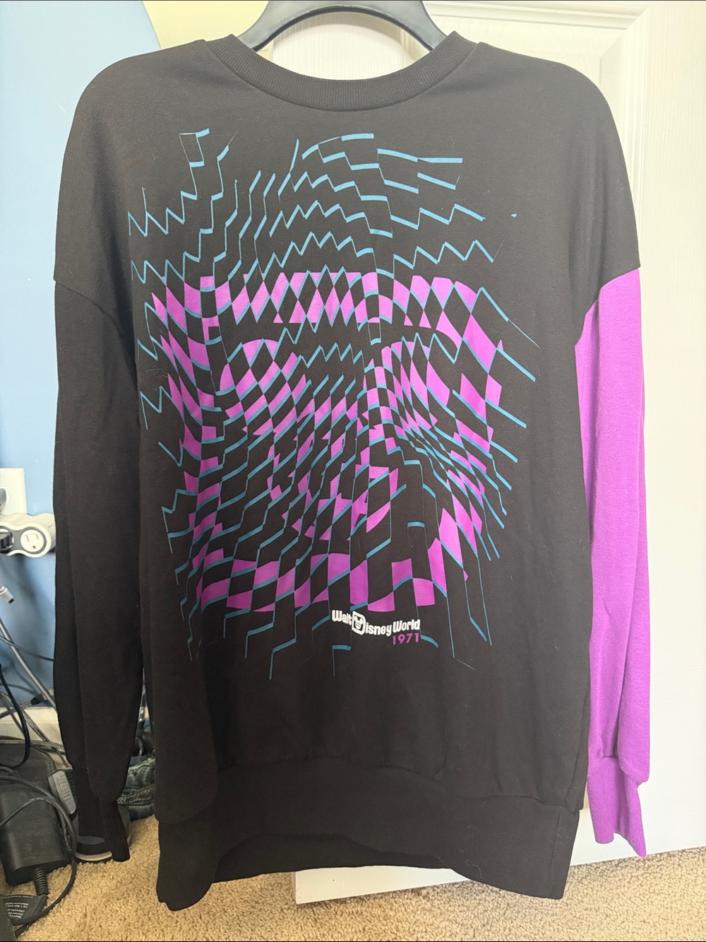Black Graphic Long-Sleeve Disney Sweater with Purple Accent